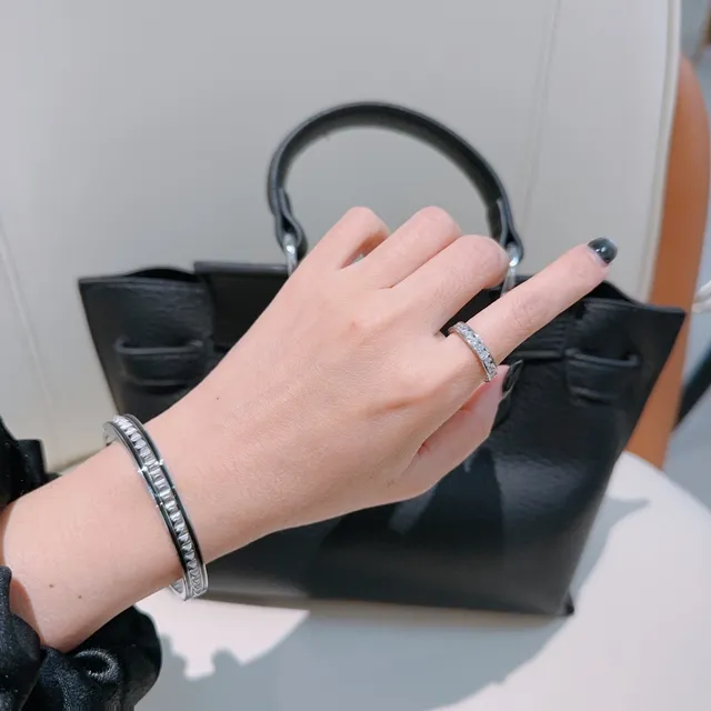 Bvlgari Silver White Hinged Bangle Pavé-Set Stones Bracelet 7