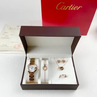 Cartier Ballon Bleu Acabado de oro blanco de rosa motivo de anillo interconectado collar