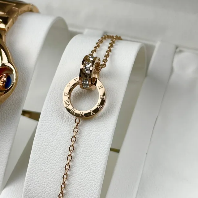 Cartier Ballon Bleu ذهبي أبيض وردي الزخرفة نمط الحلقة المتشابكة قلادة 5