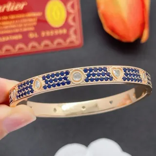 Cartier Gold Blue Pavé-Set Sapphire Band Diamond-Accented Heart And Oval Motifs Bracelet