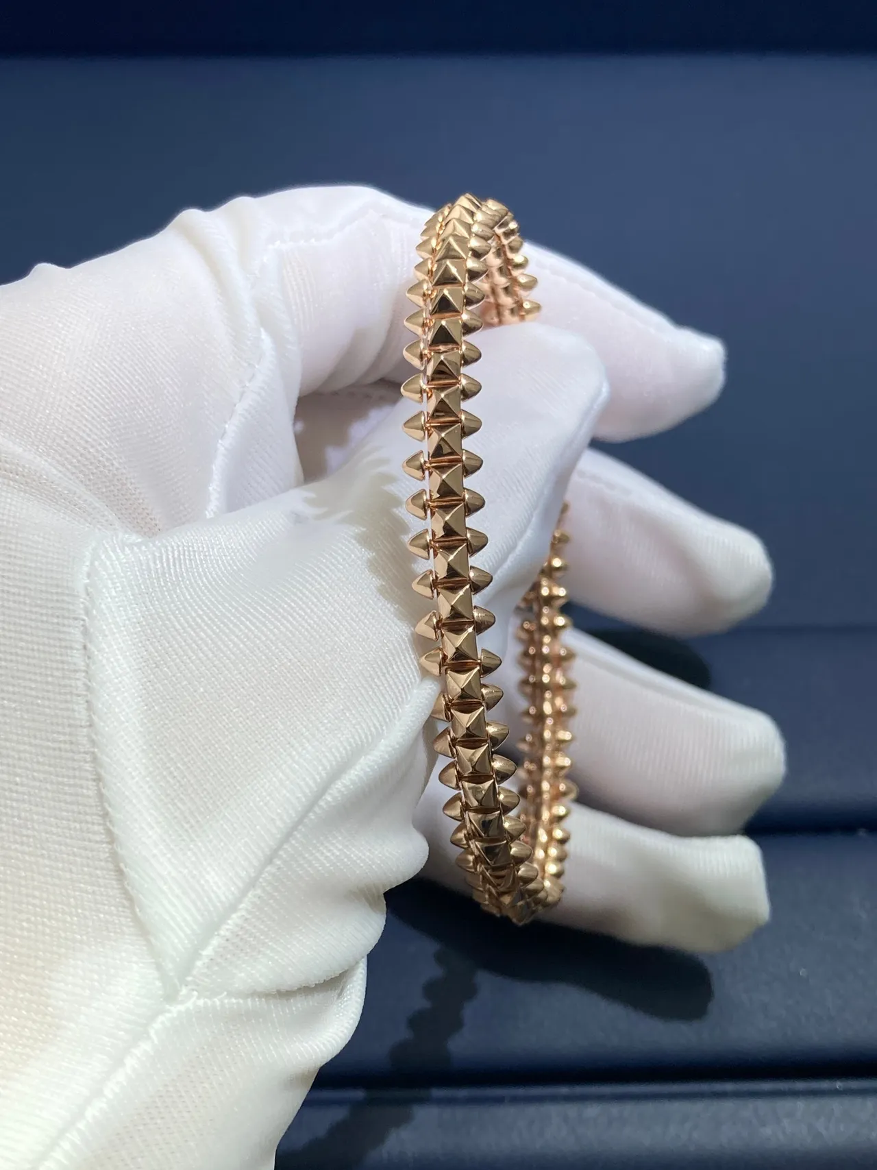 Cartier Or Double Rang Pyramide Clous Polished Rose Bracelet 4