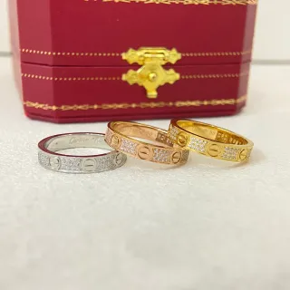 Cartier Gold Silver Pavé Diamond Band Screw Motif Detailing Ring