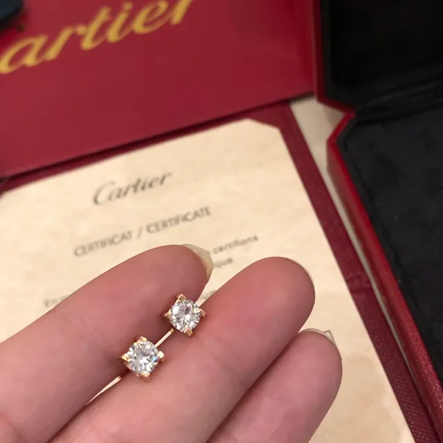 Boucles d'oreilles Cartier Or Transparente Solitaire Quatre Griffes 4