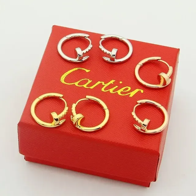 Cartier Juste un Clou ذهبي فضي حلقة مفصلية نقشة رأس المسمار أقراط 8