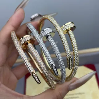 Cartier Juste un Clou Pavé Two-Tone Gold Open Bangle Bracelets