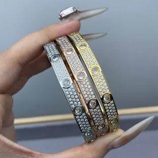 Cartier Love Bracelet Pavé-Set Screw Motif Rigid Bangle Bracelets