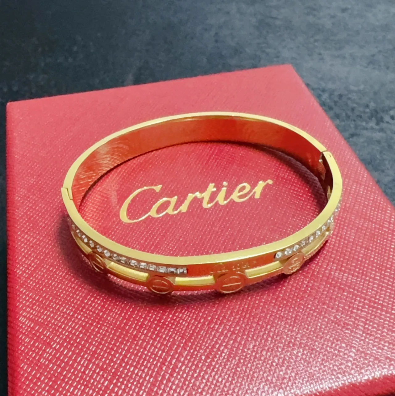 Cartier Love Bracelet en or et argent à double bande motif vis 3