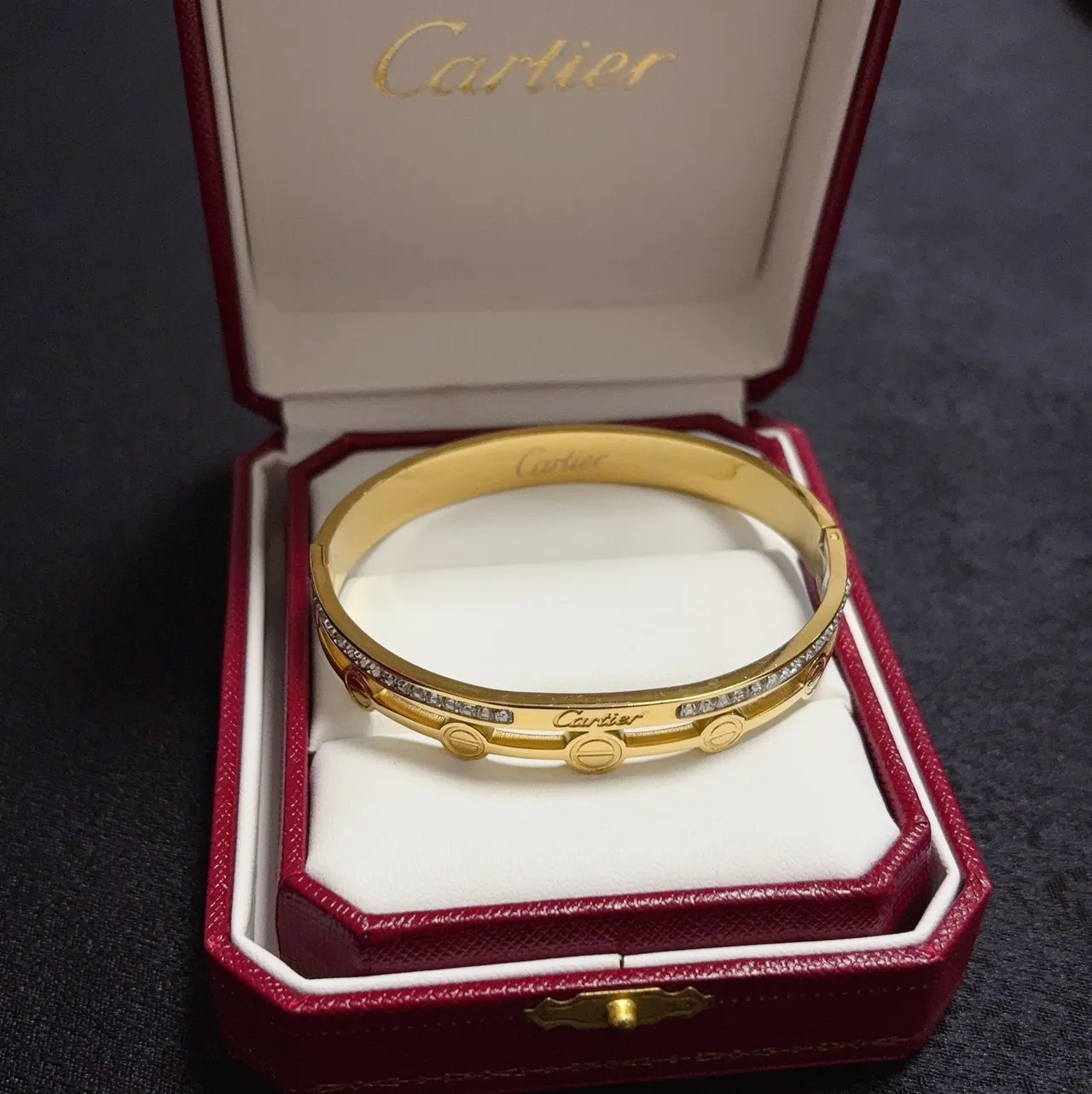 Cartier Love Bracelet en or et argent à double bande motif vis 5