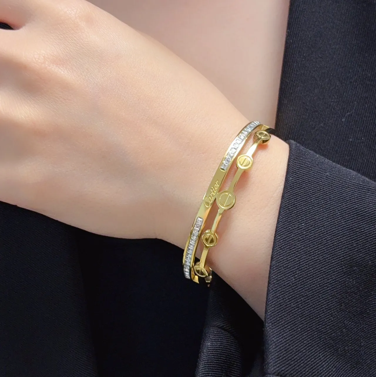 Cartier Love Bracelet en or et argent à double bande motif vis 9