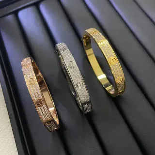 Cartier Love Gold Silver Hinged Bangle Pavé-Set Bracelet