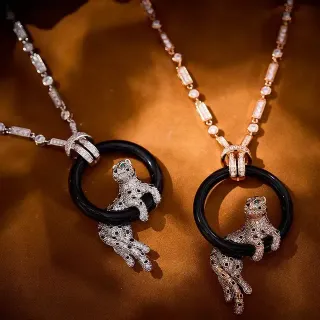 Cartier Panthère Black Gold Panther Motif Pavé-Set Stones Necklace