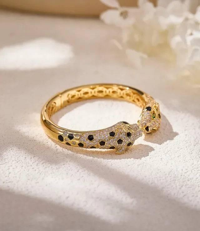 Pulseira Cartier Panthère Dupla Cabeça de Pantera Ouro Diamante Ônix 2