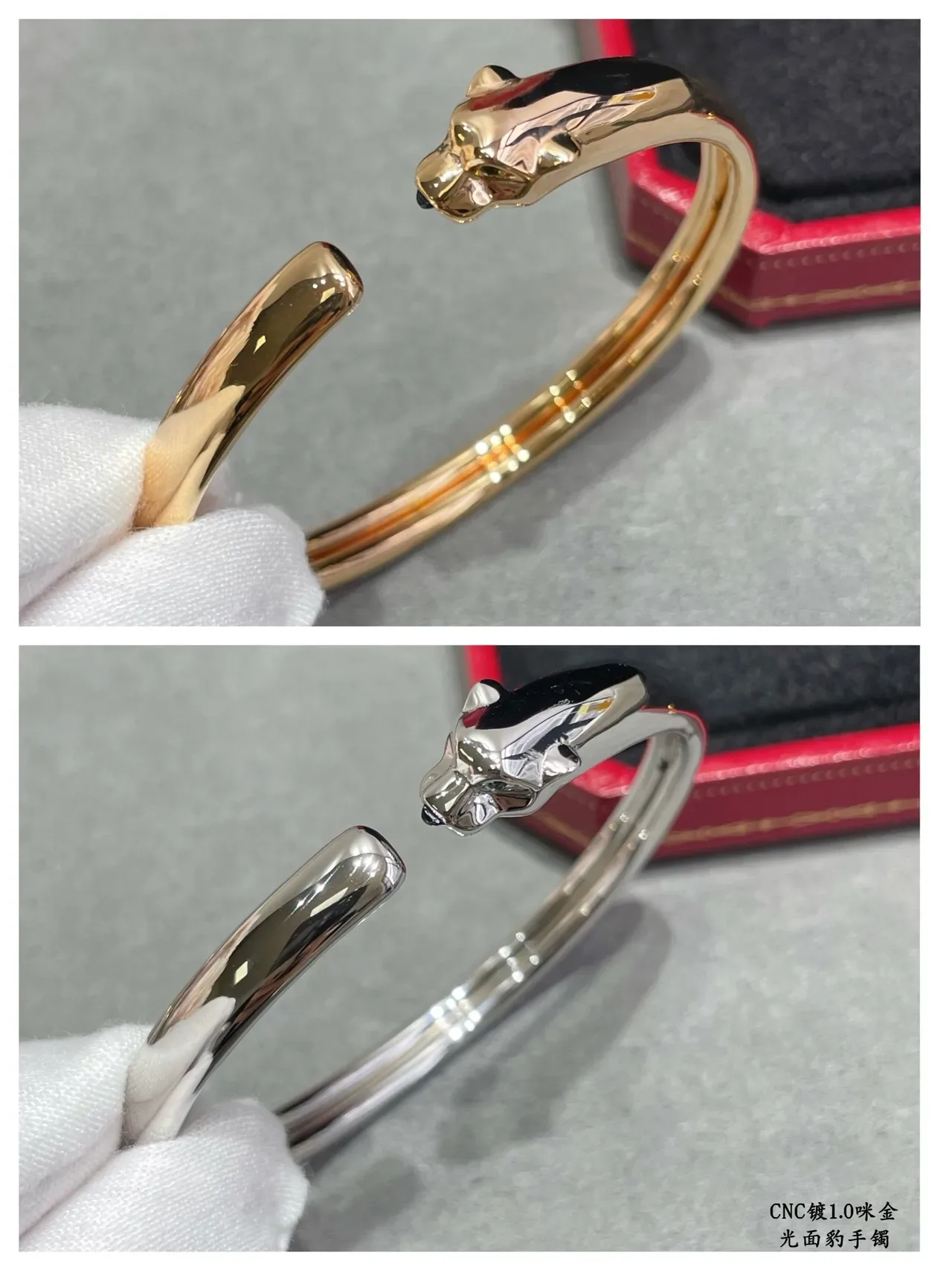 Cartier Panthère ذهبي وفضي سوار مفتوح برأس نمر 5