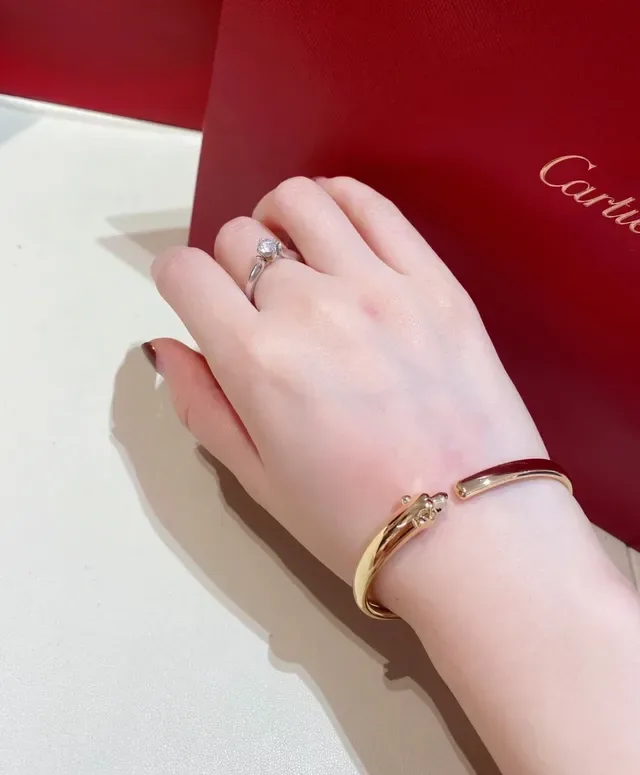Cartier Panthère ذهبي وفضي سوار مفتوح برأس نمر 9