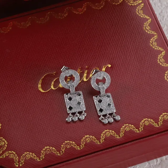 Boucles d'oreilles Cartier Or Rouge Pavé-Set Carrées 6