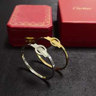 Cartier Plata Oro Interlazado Broche Grabado Marca Pulsera