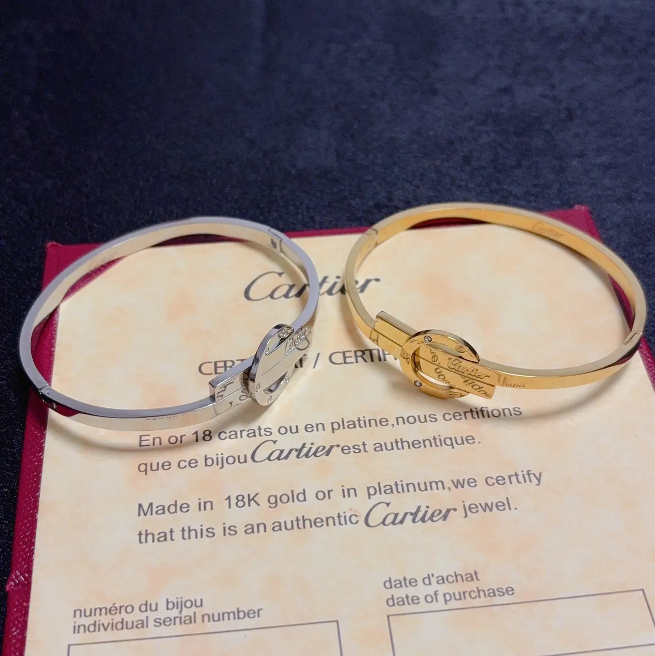 Cartier Silver Gold Interlocking Clasp Engraved Branding Bracelet 7