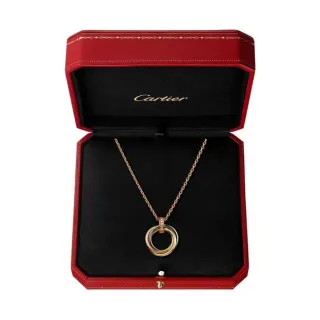 Cartier Trinity Triple Interlocking Rings Diamond Bail Necklace