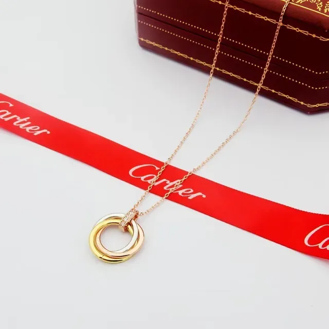 Cartier Trinity Triple Interlocking Rings Diamond Bail Necklace 3