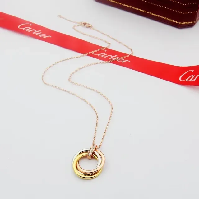 Cartier Trinity Triple Interlocking Rings Diamond Bail Necklace 4