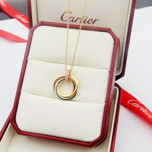 Cartier Trinity Triple Interlocking Rings Diamond Bail Necklace 5