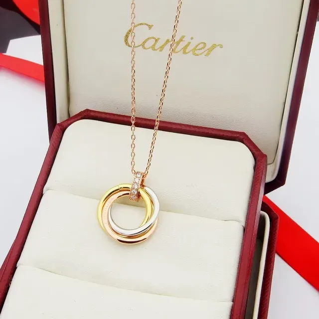 Cartier Trinity Triple Interlocking Rings Diamond Bail Necklace 6