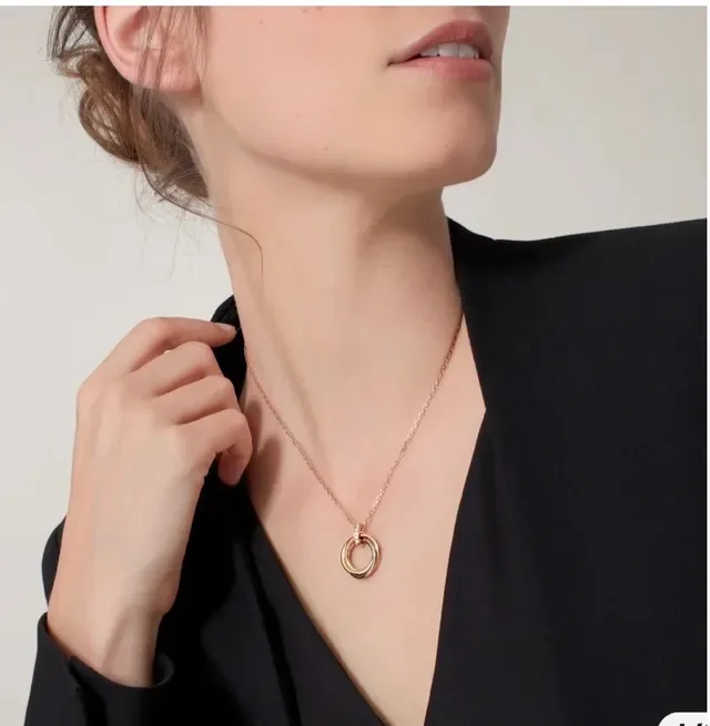 Cartier Trinity Triple Interlocking Rings Diamond Bail Necklace 7