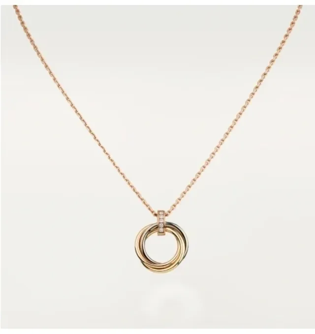 Cartier Trinity Triple Interlocking Rings Diamond Bail Necklace 8
