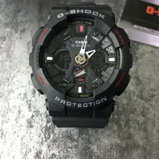 Casio G-Shock GA-100 কালো লাল মজবুত রেজিন নির্মাণ অ্যানালগ-ডিজিটাল হাইব্রিড ডায়াল ঘড়ি