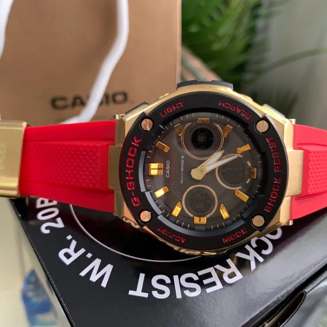 Casio G-Shock GA-2100 Relógio Esportivo Dourado e Vermelho 4
