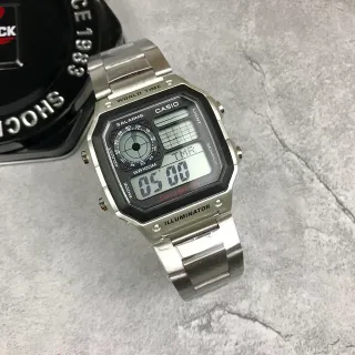 Casio Reloj de Pulsera de Acero Inoxidable Plateado Negro con Brazalete Octagonal y Movimiento de Cuarzo