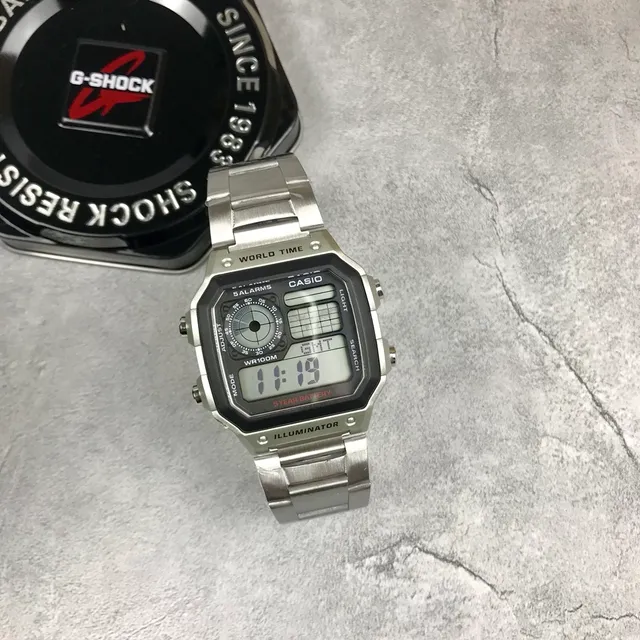 Casio Silver Black Stainless Steel Bracelet Octagonal Case Quartz Watch 3