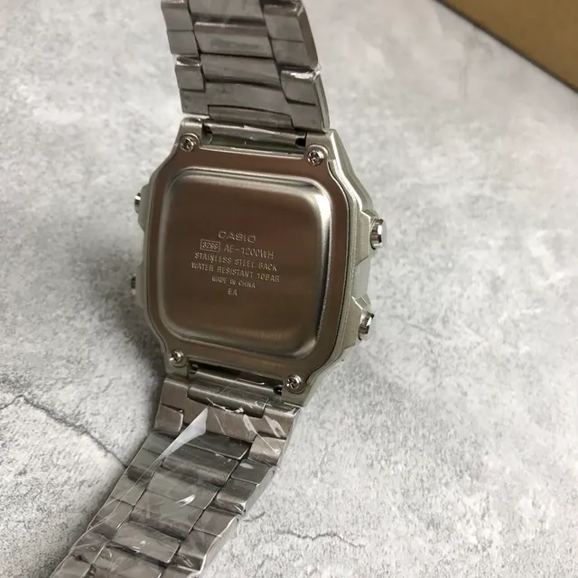 Casio Silver Black Stainless Steel Bracelet Octagonal Case Quartz Watch 4