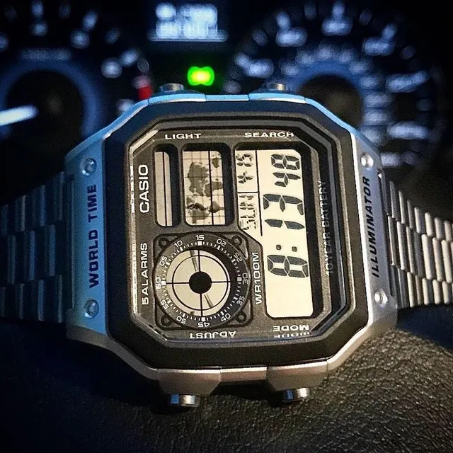 Casio Silver Black Stainless Steel Bracelet Octagonal Case Quartz Watch 10