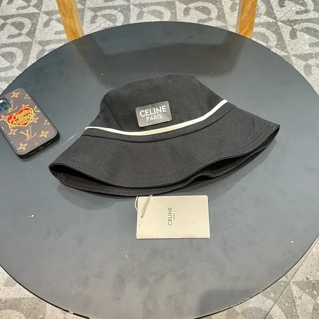 Celine Chapéu de Balde Preto de Algodão Tecido 2