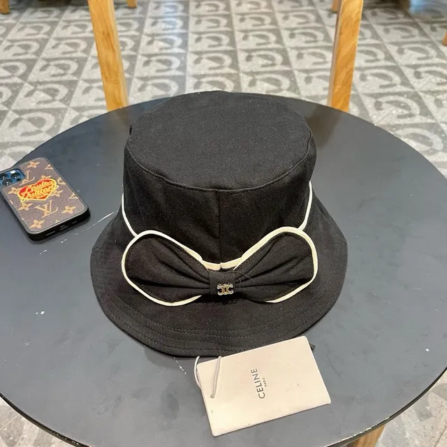 Celine Chapéu de Balde Preto de Algodão Tecido 3