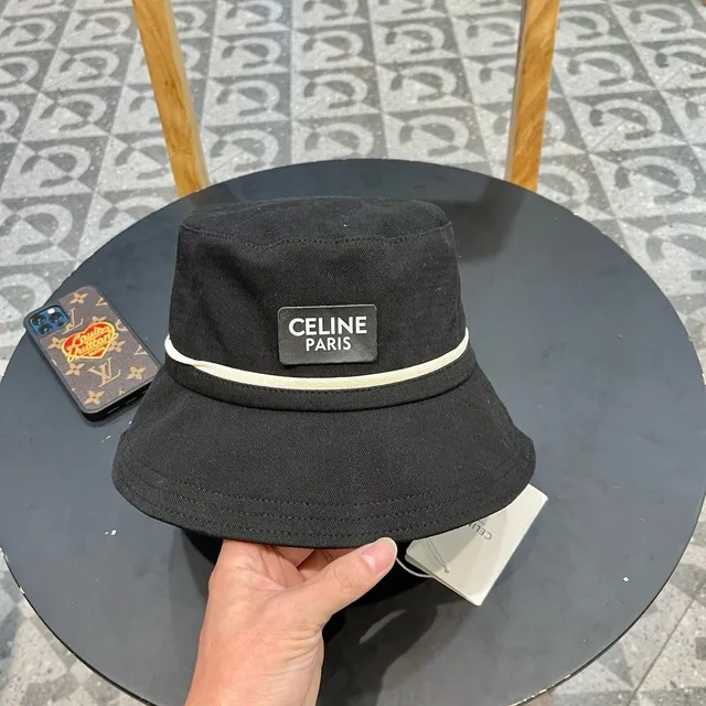 Celine Chapéu de Balde Preto de Algodão Tecido 4