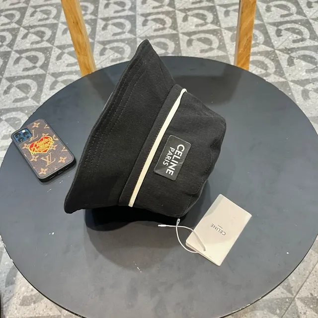 Celine Chapéu de Balde Preto de Algodão Tecido 5