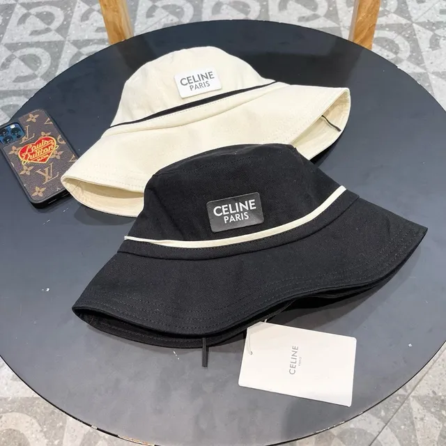 Celine Chapéu de Balde Preto de Algodão Tecido 6