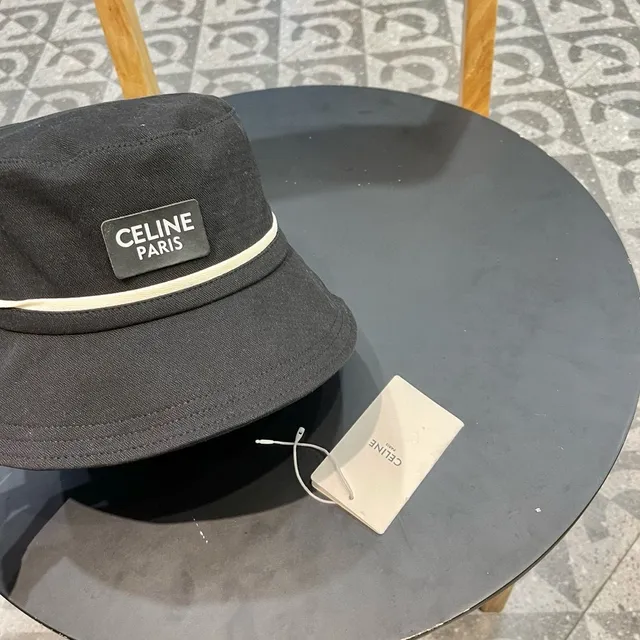 Celine Chapéu de Balde Preto de Algodão Tecido 7