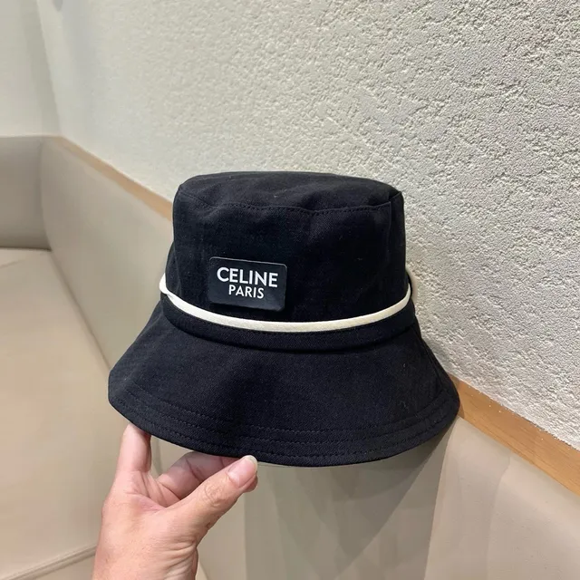 Celine Chapéu de Balde Preto de Algodão Tecido 9