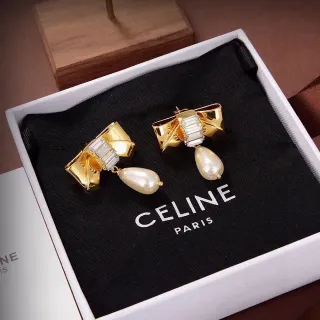 Celine Bow Baguette Crystal Pearl Drop Earrings