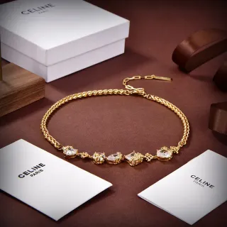 Celine Gold-Tone Crystal Motif Chain Necklace