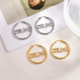Celine Logo Hoop Silver Gold Crystal-Embellished Earrings