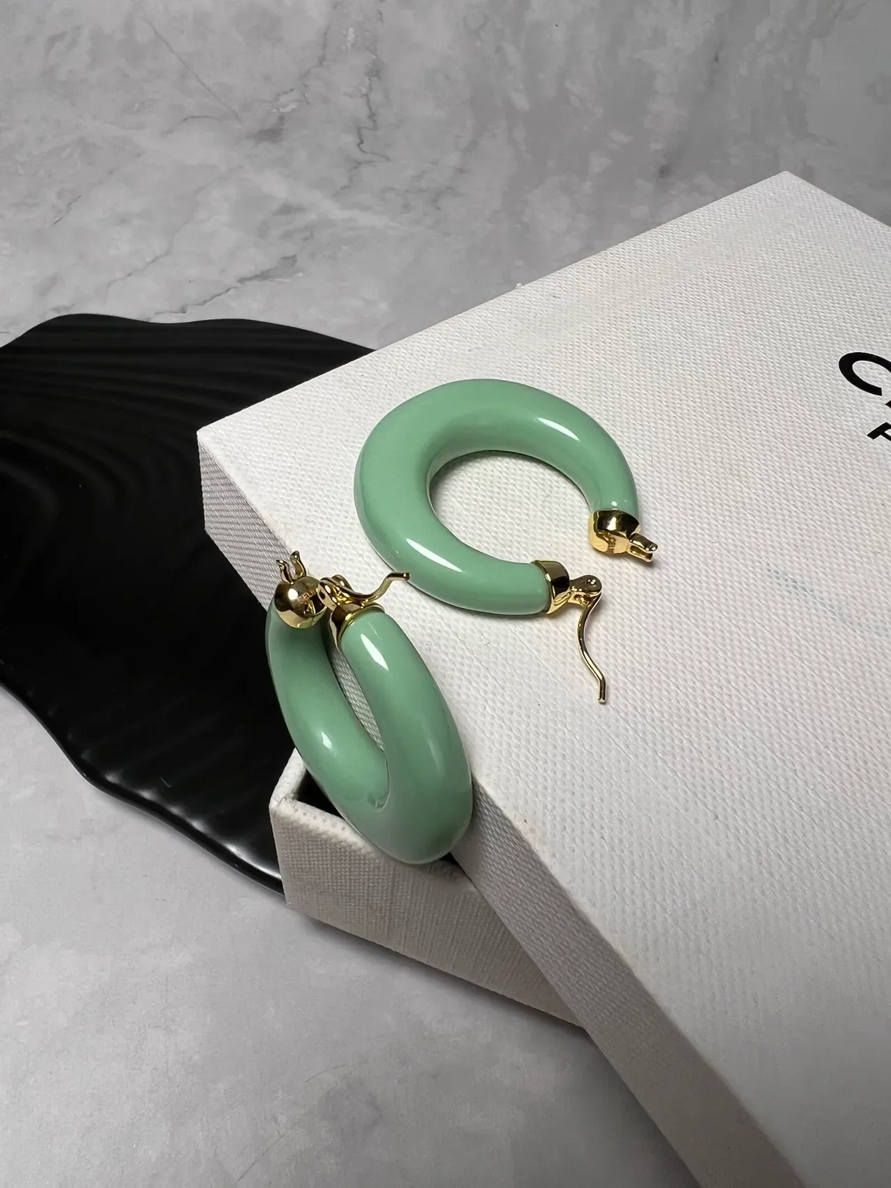 Celine Mint Green Enamel Hoop Earrings 2