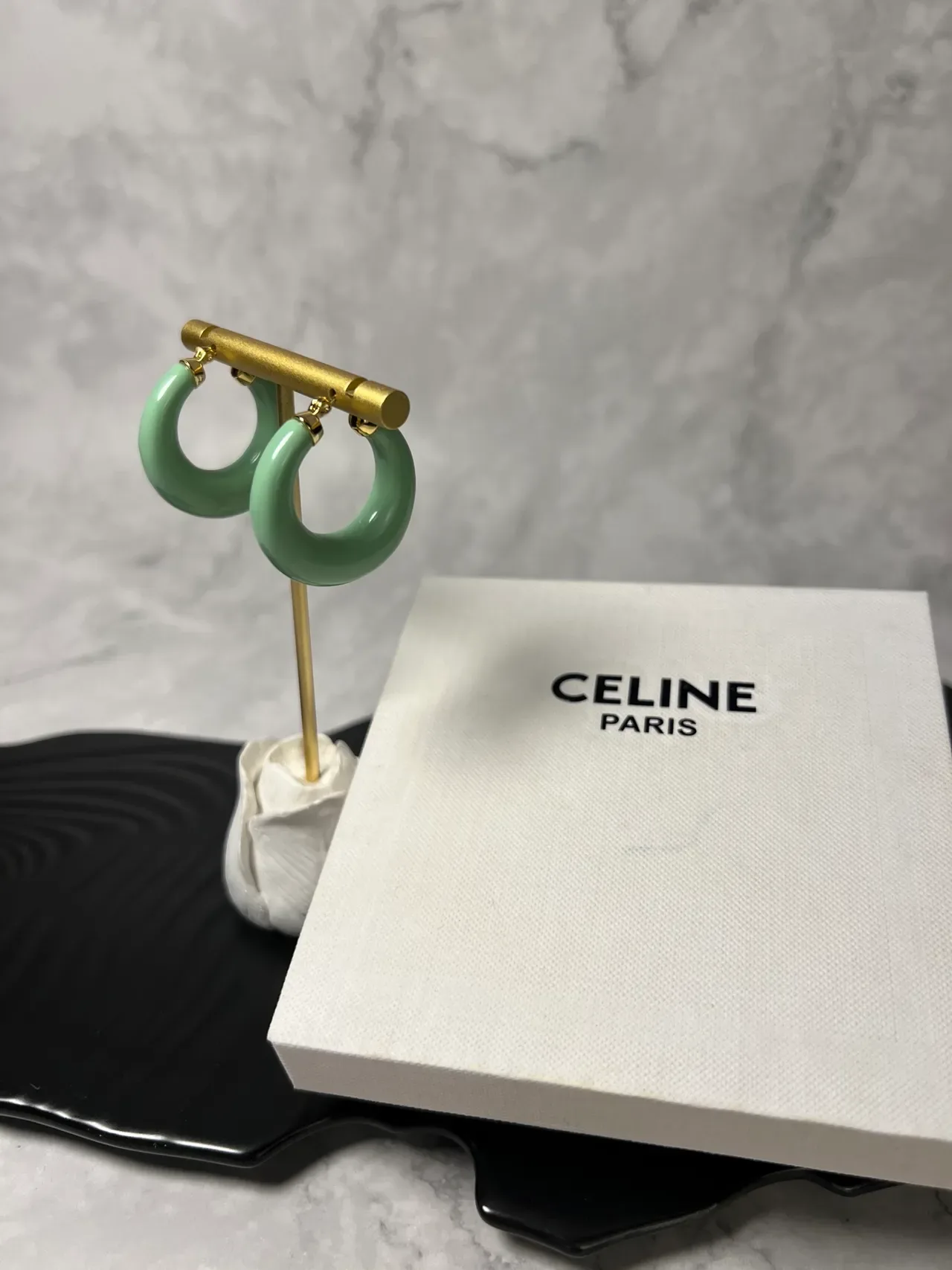 Celine Mint Green Enamel Hoop Earrings 3