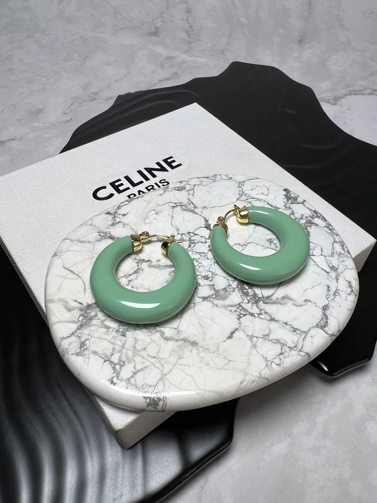 Celine Mint Green Enamel Hoop Earrings 5