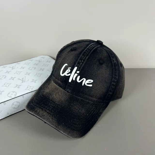 Celine Script Logo Cap Black White Distressed Denim Embroidery Baseball Cap 9