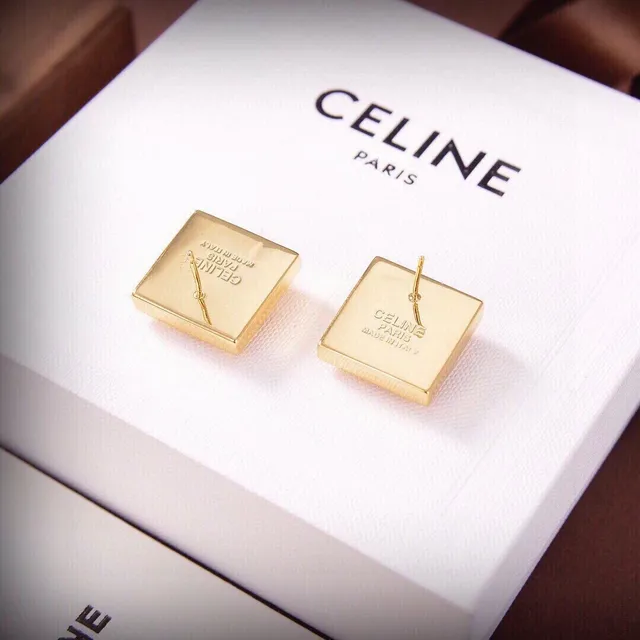 Celine Square Faceted Two-Tone Stud Earrings 5