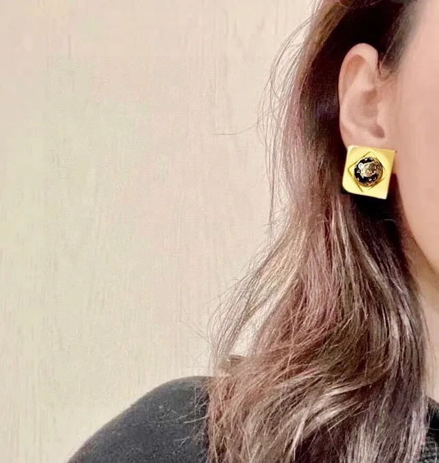 Celine Square Faceted Two-Tone Stud Earrings 6